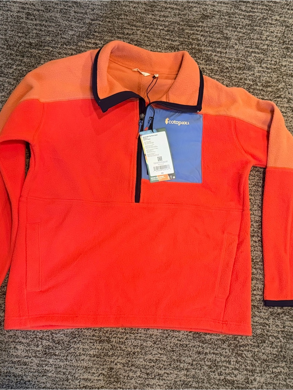 cotopaxi Men’s Two-Tone Orange Peach Quarter-Zip Fleece Pullover
